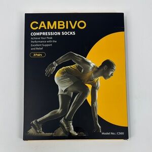 CAMBIVO Men’s Black Compression Socks 3 Pairs NEW In Box